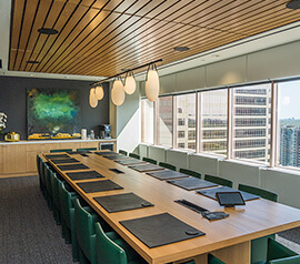 Questrade Toronto office meeting room with a large desk